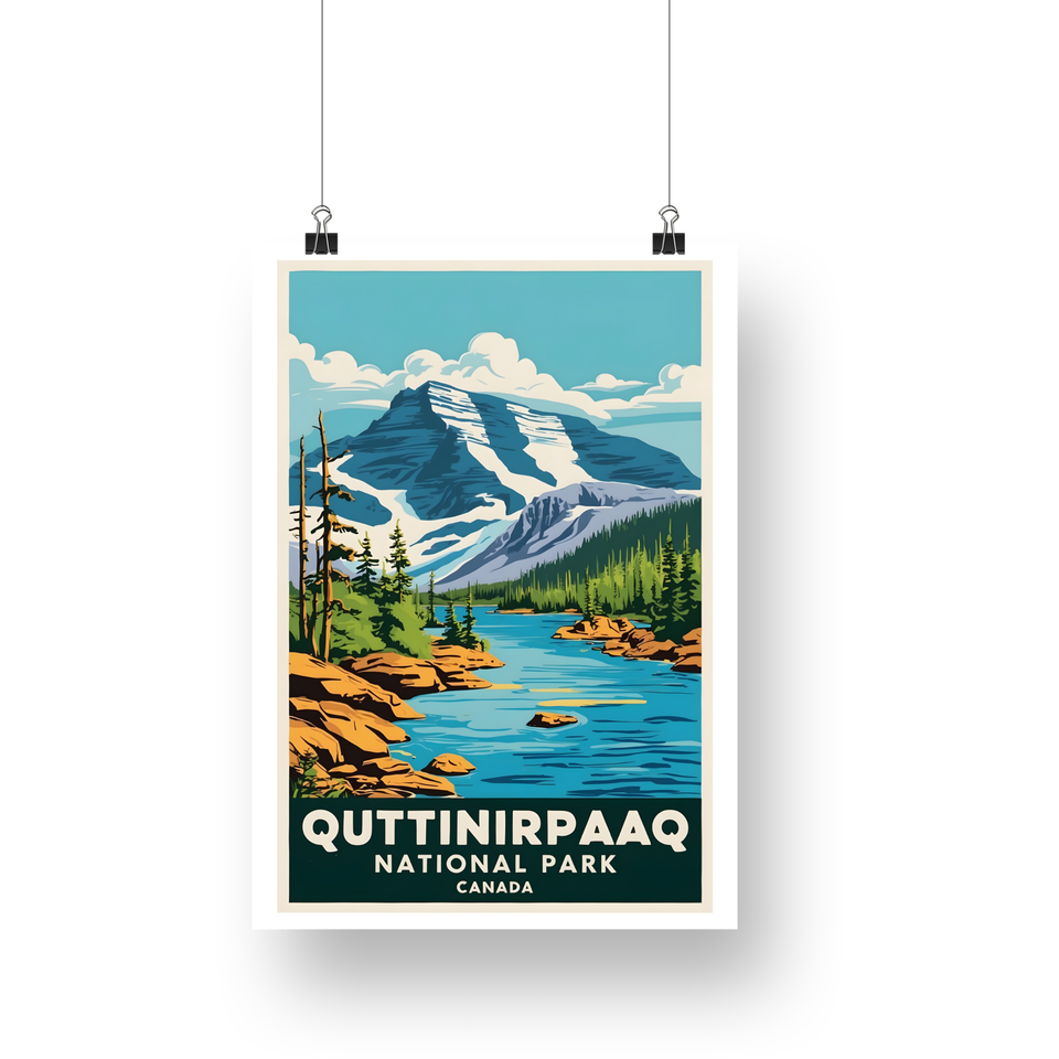Quttinirpaaq National Park Poster – Snowy Summit & Blue Water