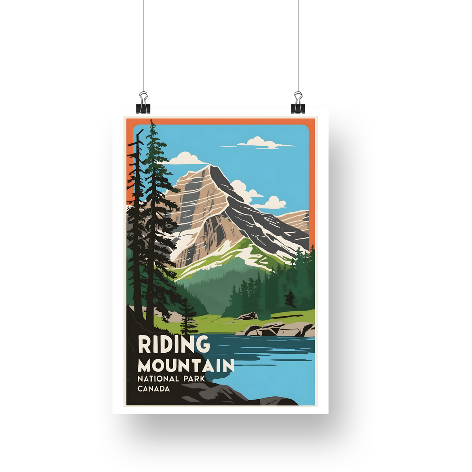 Riding Mountain National Park Poster – Mountain River & Pine Forest