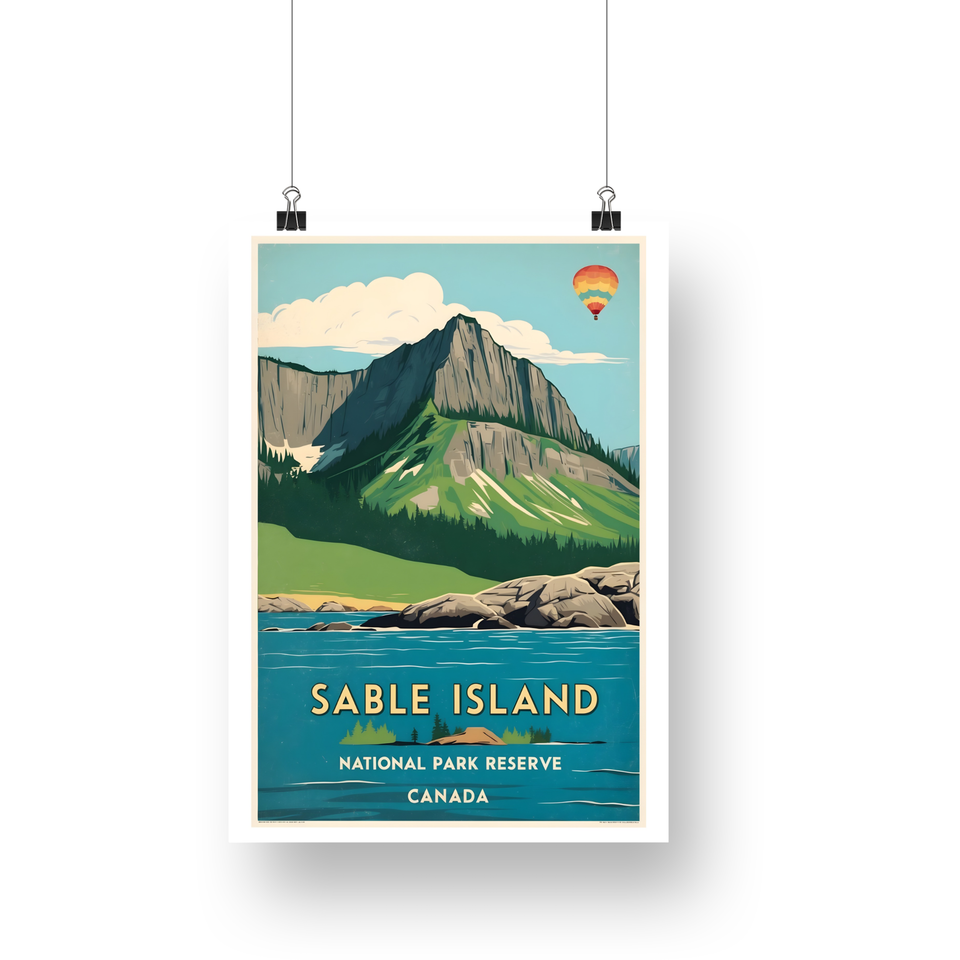 Sable Island National Park Poster – Mountain Lake & Balloon