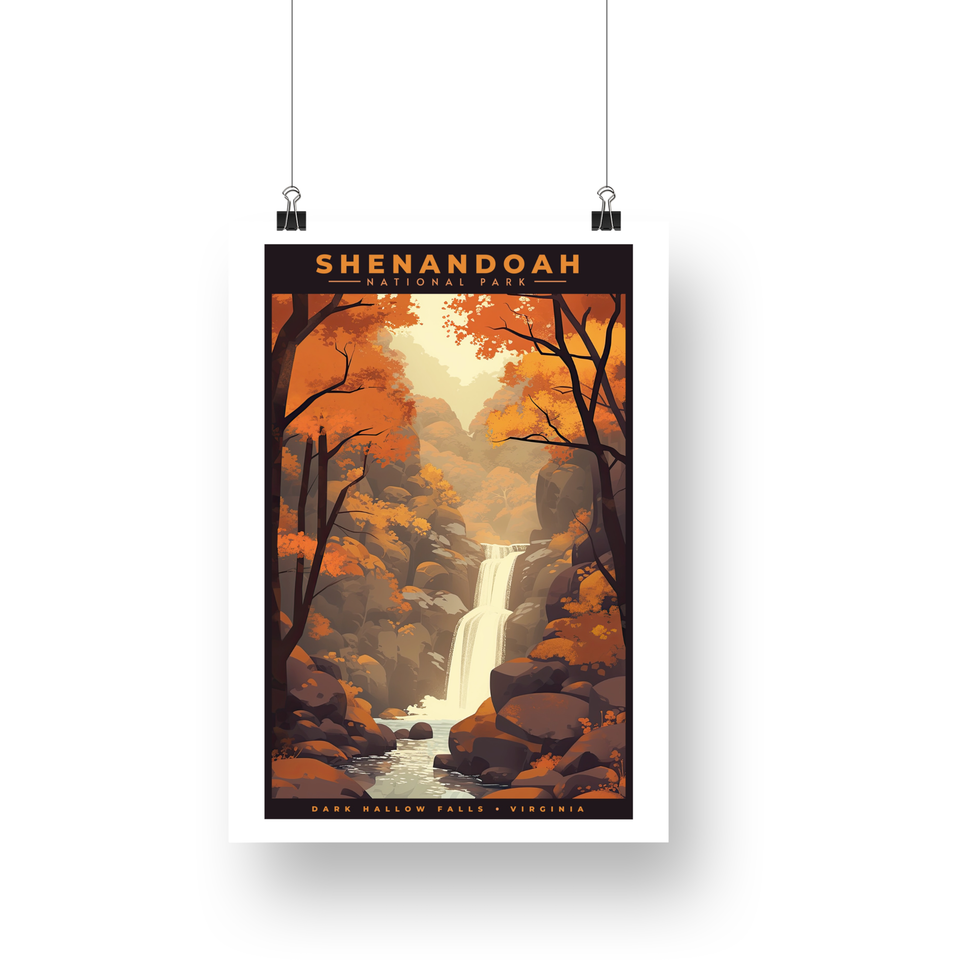 Dark Hallow Falls - Shenandoah National Park Poster – Golden Forest & Waterfall