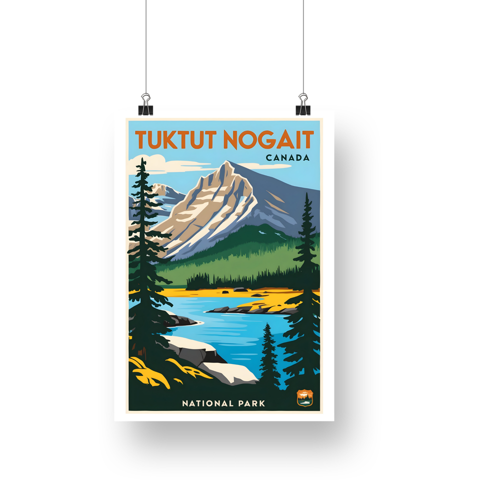 Tuktut Nogait National Park Poster – Golden Shore & Snowy Mountain