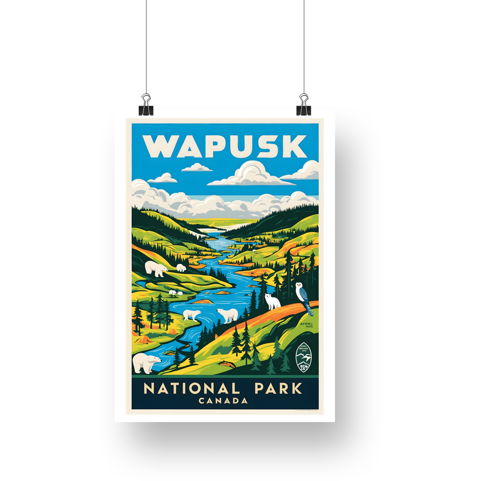 Wapusk National Park Poster – Winding River & Green Hills