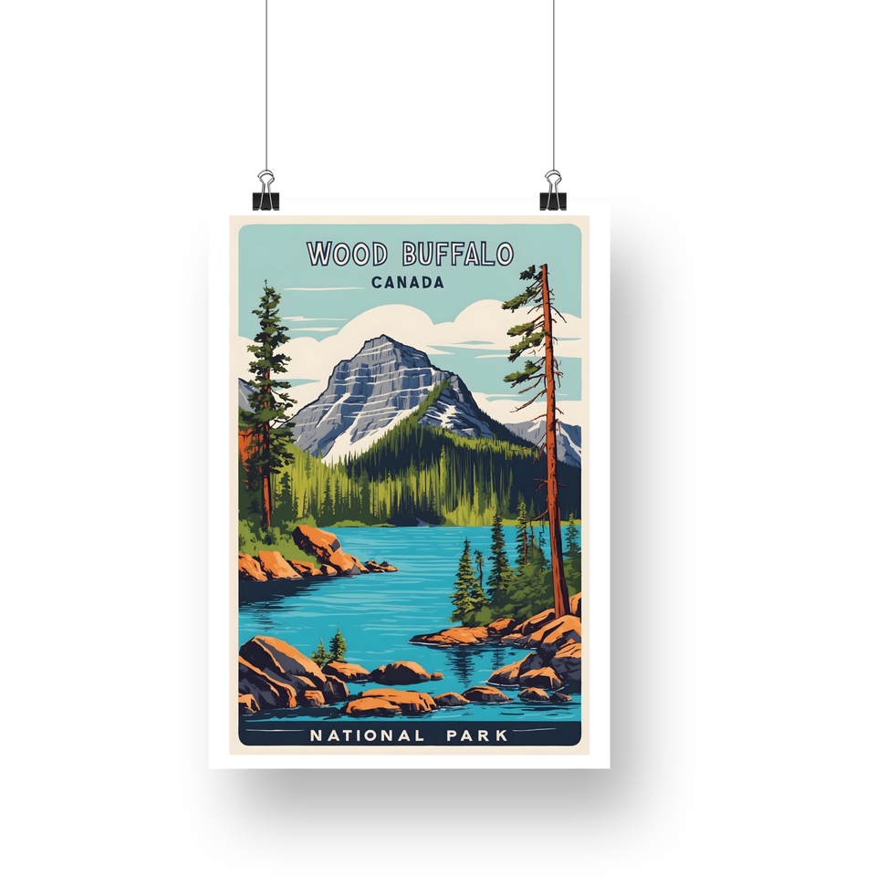 Wood Buffalo National Park Poster – Mountain Lake & Autumn Shore
