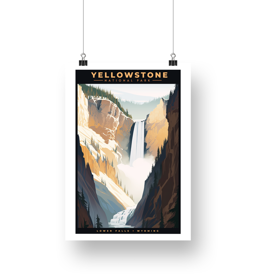 Lower Falls - Yellowstone National Park Poster – Golden Canyon & Waterfall