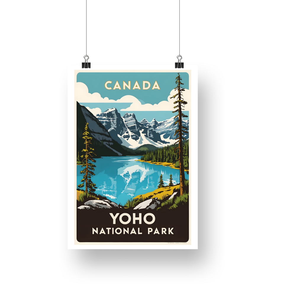 Yoho National Park Poster – Snowy Mountains & Lake Reflection