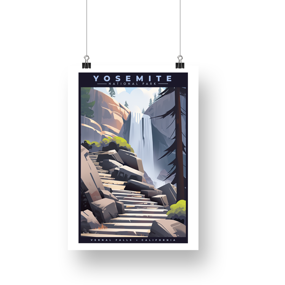 Vernal Falls - Yosemite National Park Poster – Stone Steps & Forest Waterfall