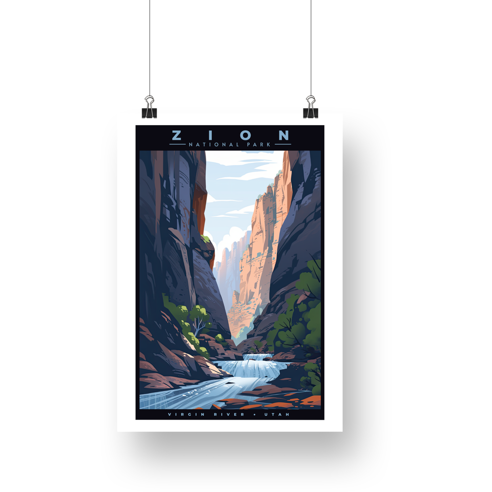 Virgin River - Zion National Park Poster – River Rapids & Towering Cliffs