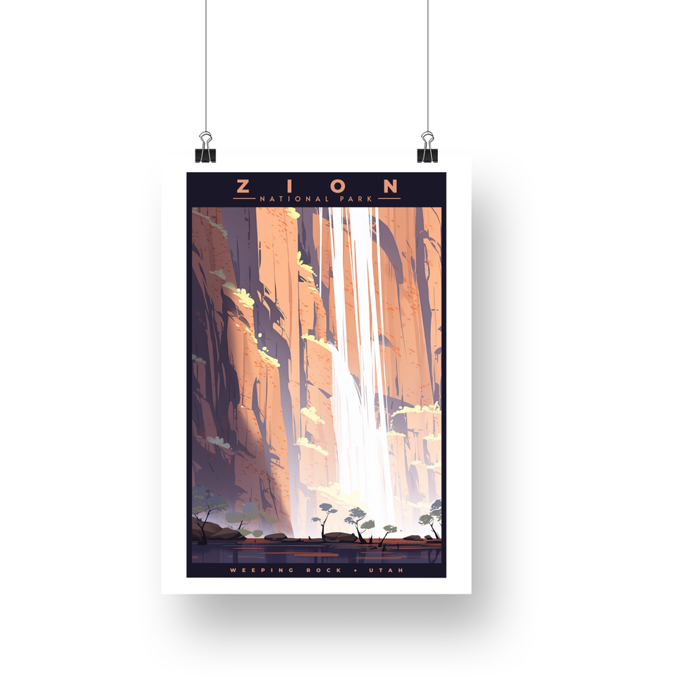 Weeping Rock - Zion National Park Poster – Glowing Canyon & Waterfall