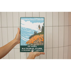Acadia National Park Poster – Cliffside Lighthouse & Blue Sea – Ranger Header