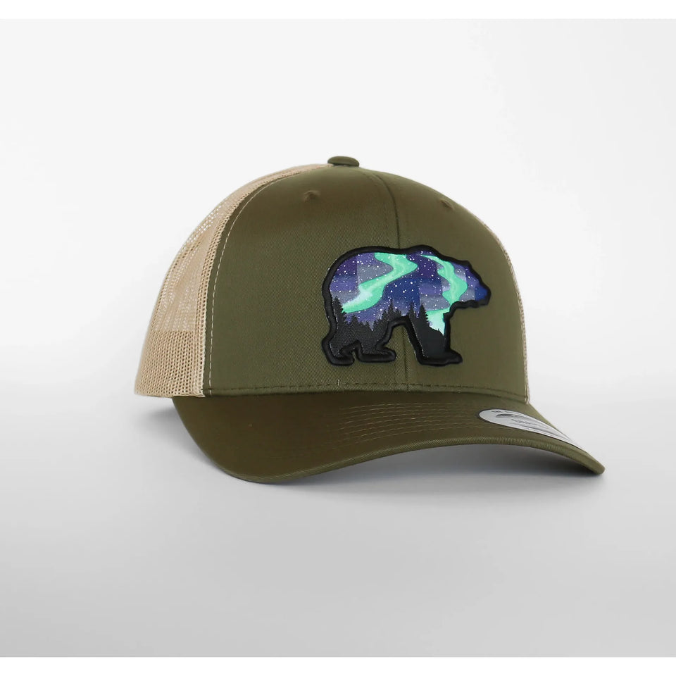 Northern Lights Grizzly Bear Mesh Snapback Hat