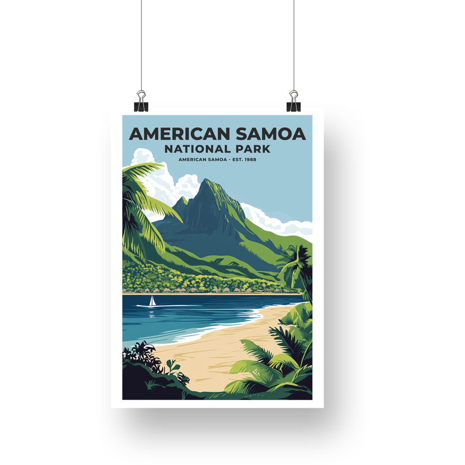 American Samoa National Park Poster – Sailboat & Tropical Bay