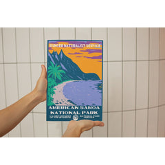 American Samoa National Park Poster – Palm Cove & Purple Water – Ranger Header