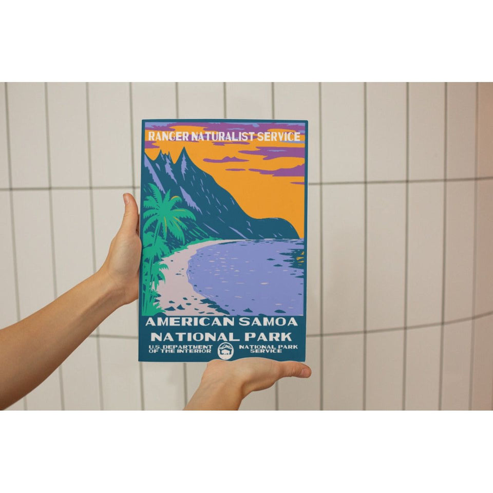 American Samoa National Park Poster – Palm Cove & Purple Water – Ranger Header