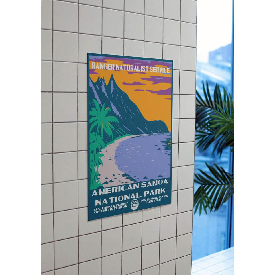 American Samoa National Park Poster – Palm Cove & Purple Water – Ranger Header