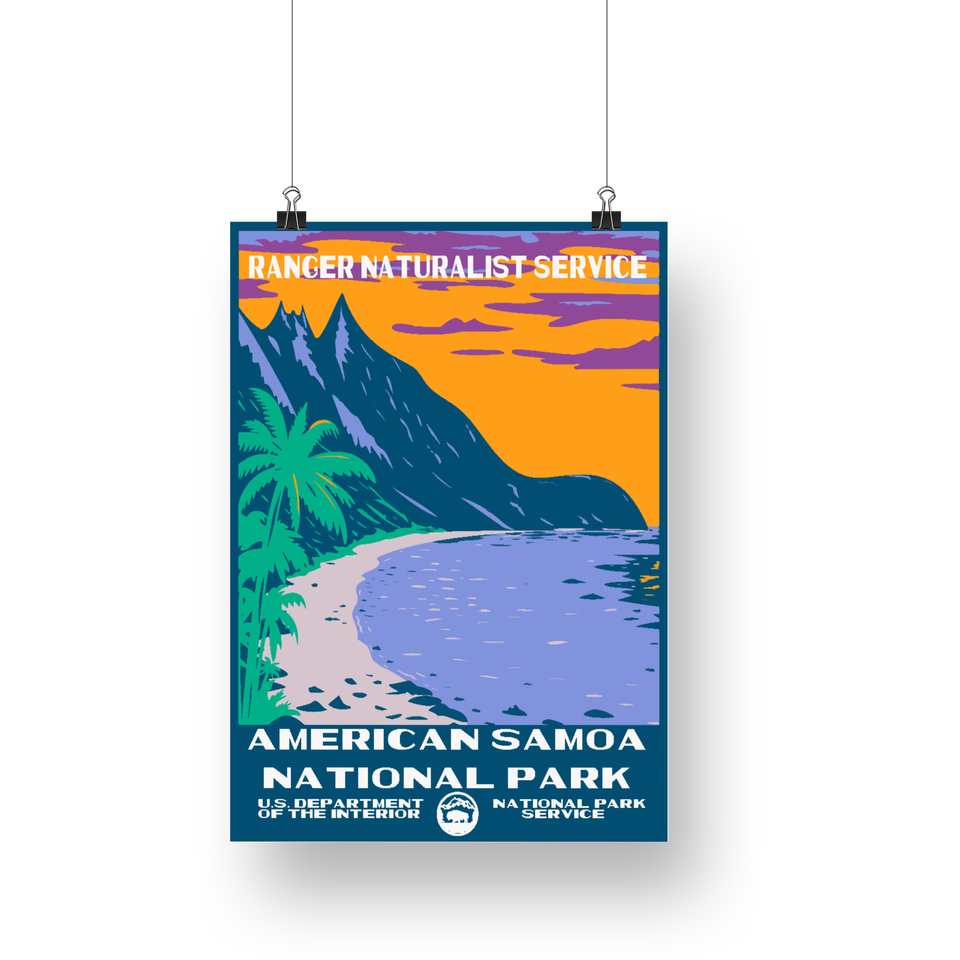 American Samoa National Park Poster – Palm Cove & Purple Water – Ranger Header