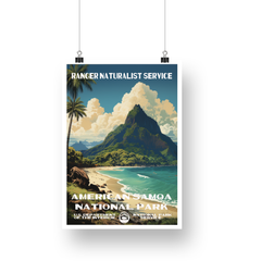 American Samoa National Park Poster – Green Peak & Tropical Shore – Ranger Header