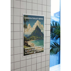 American Samoa National Park Poster – Green Peak & Tropical Shore – Ranger Header