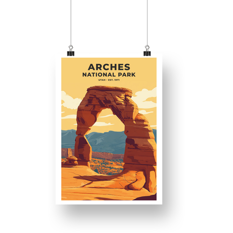 Arches National Park Poster – Delicate Arch & Amber Sky
