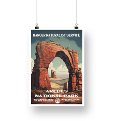 Arches National Park Poster – Rock Arch & Distant Desert Spires – Ranger Header