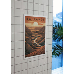 Badlands National Park Poster – Layered Badlands & Setting Sun