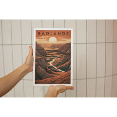 Badlands National Park Poster – Layered Badlands & Setting Sun