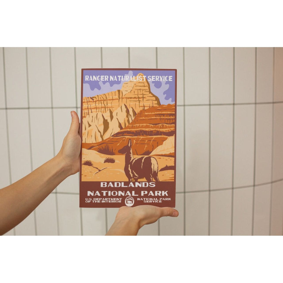 Badlands National Park Poster – Bighorn Sheep & Desert Buttes – Ranger Header