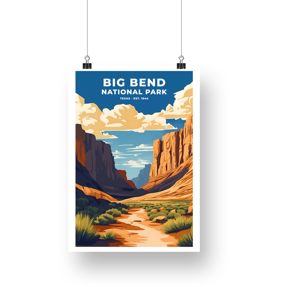 Big Bend National Park Poster – Desert River & Golden Cliffs
