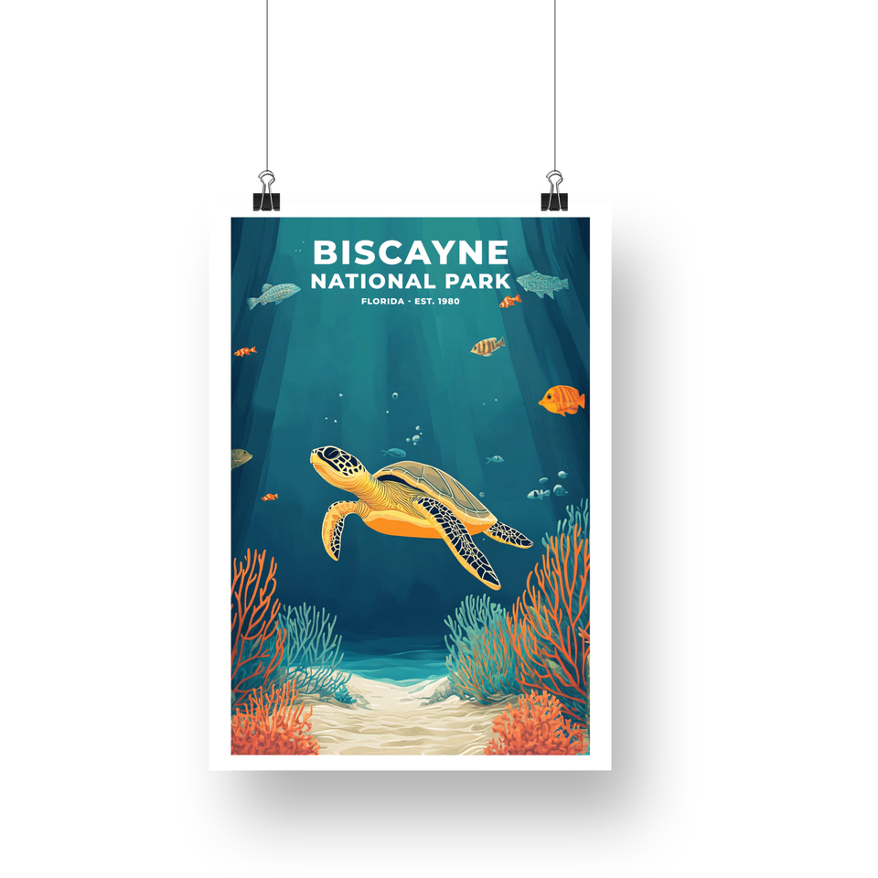 Biscayne National Park Poster – Sea Turtle & Coral Reef