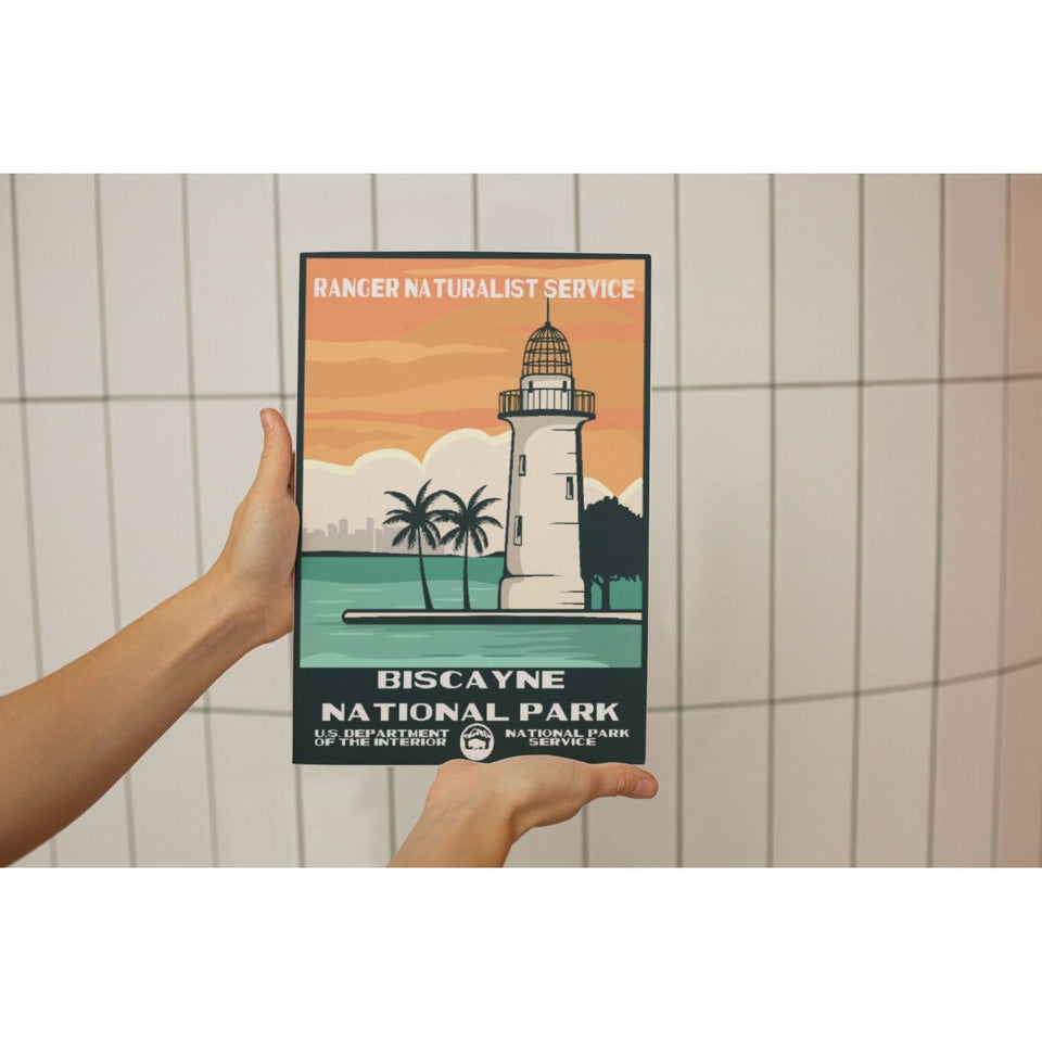 Biscayne National Park Poster – Lighthouse & Palm Waterfront – Ranger Header