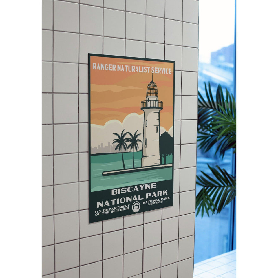 Biscayne National Park Poster – Lighthouse & Palm Waterfront – Ranger Header
