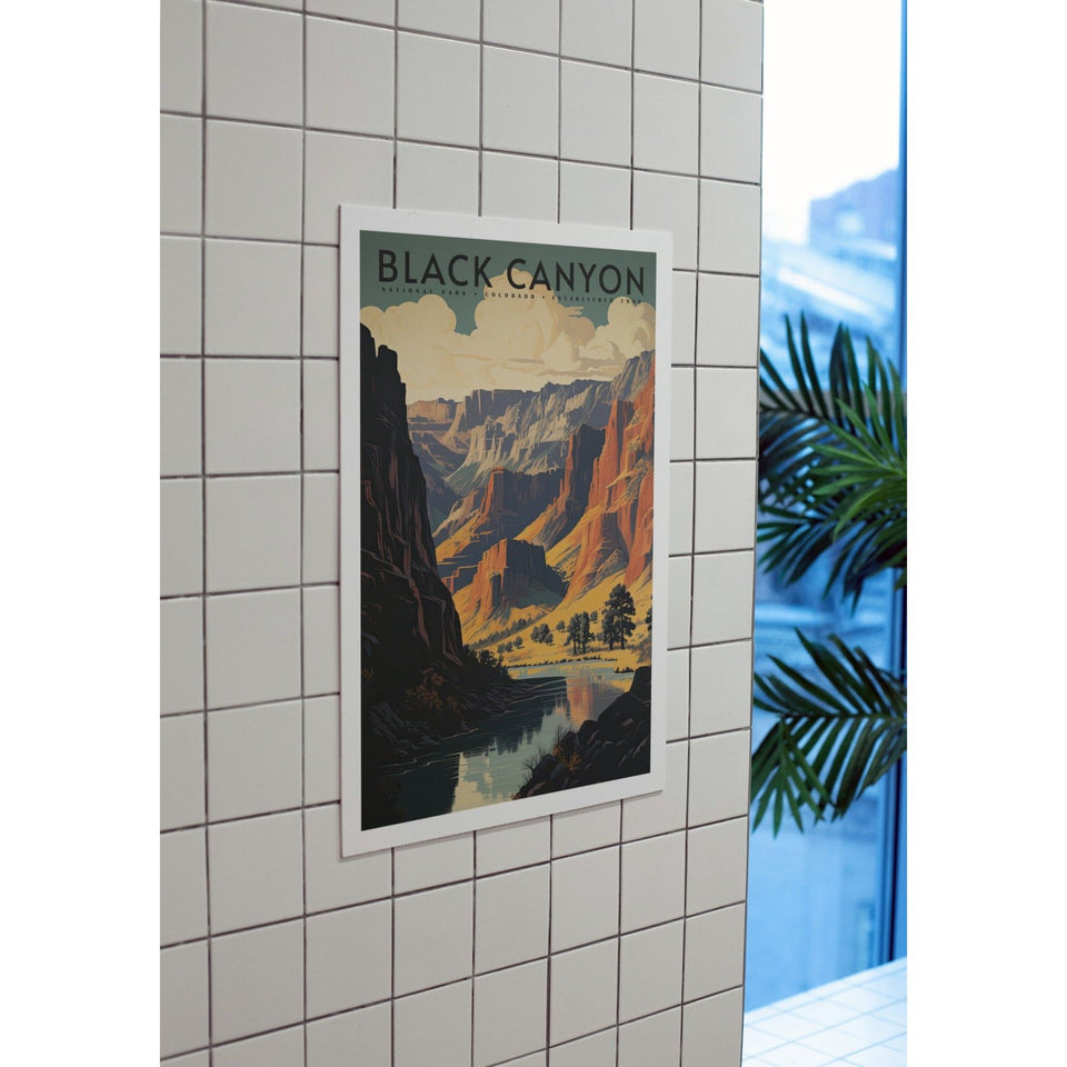 Black Canyon National Park Poster – Golden Gorge & Dark Cliffs