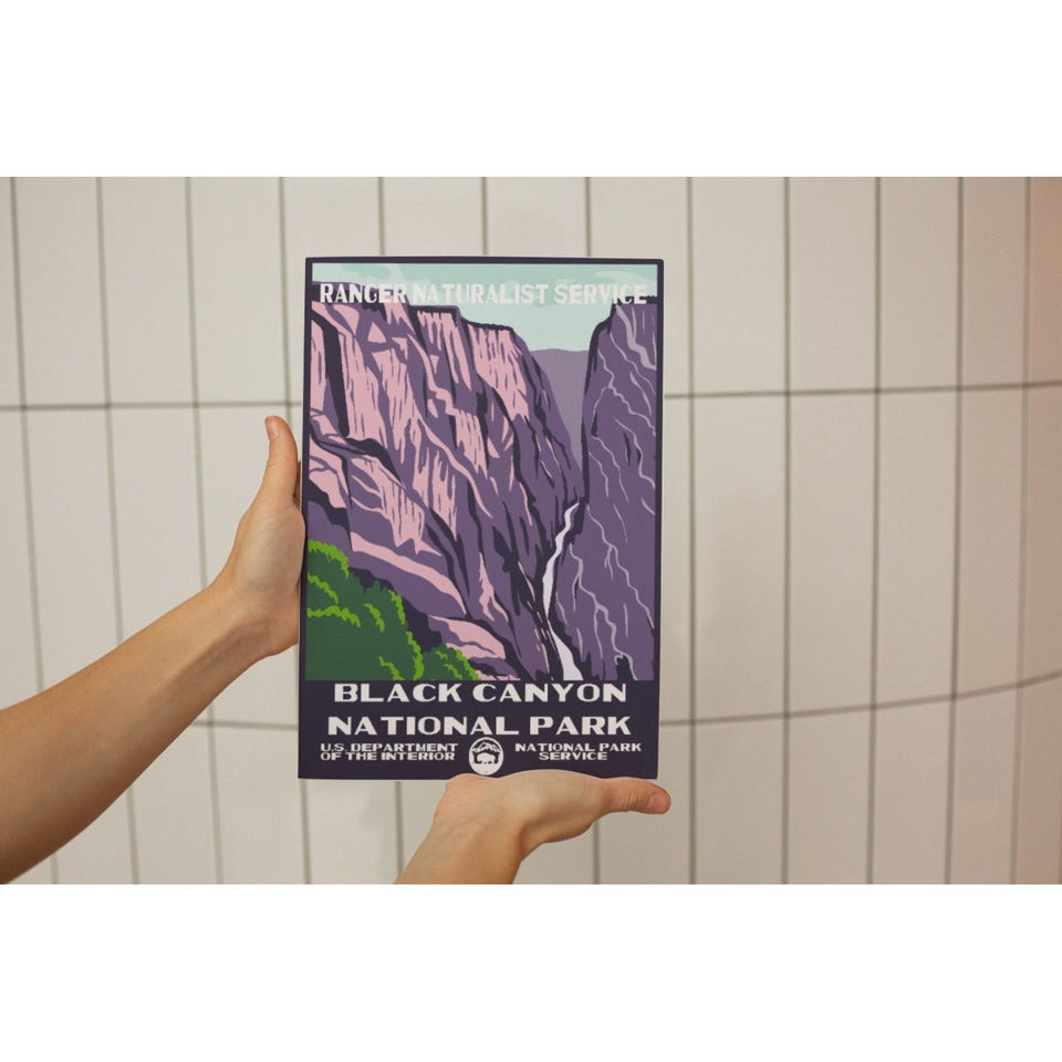 Black Canyon National Park Poster – Purple Canyon Walls & Green Trees – Ranger Header