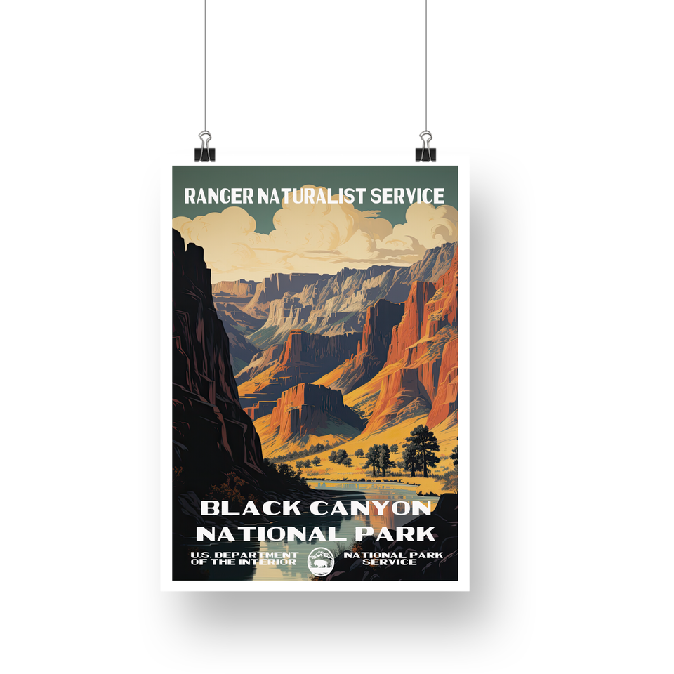 Black Canyon National Park Poster – Golden Gorge & Dark Cliffs – Ranger Header