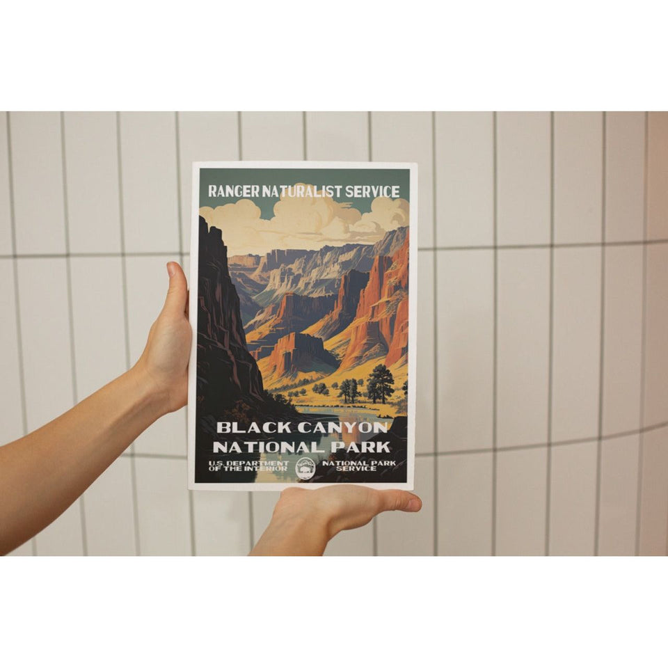 Black Canyon National Park Poster – Golden Gorge & Dark Cliffs – Ranger Header