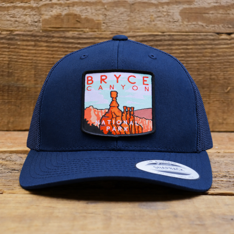 Bryce Canyon National Park mesh snapback hat in Navy — color mockup