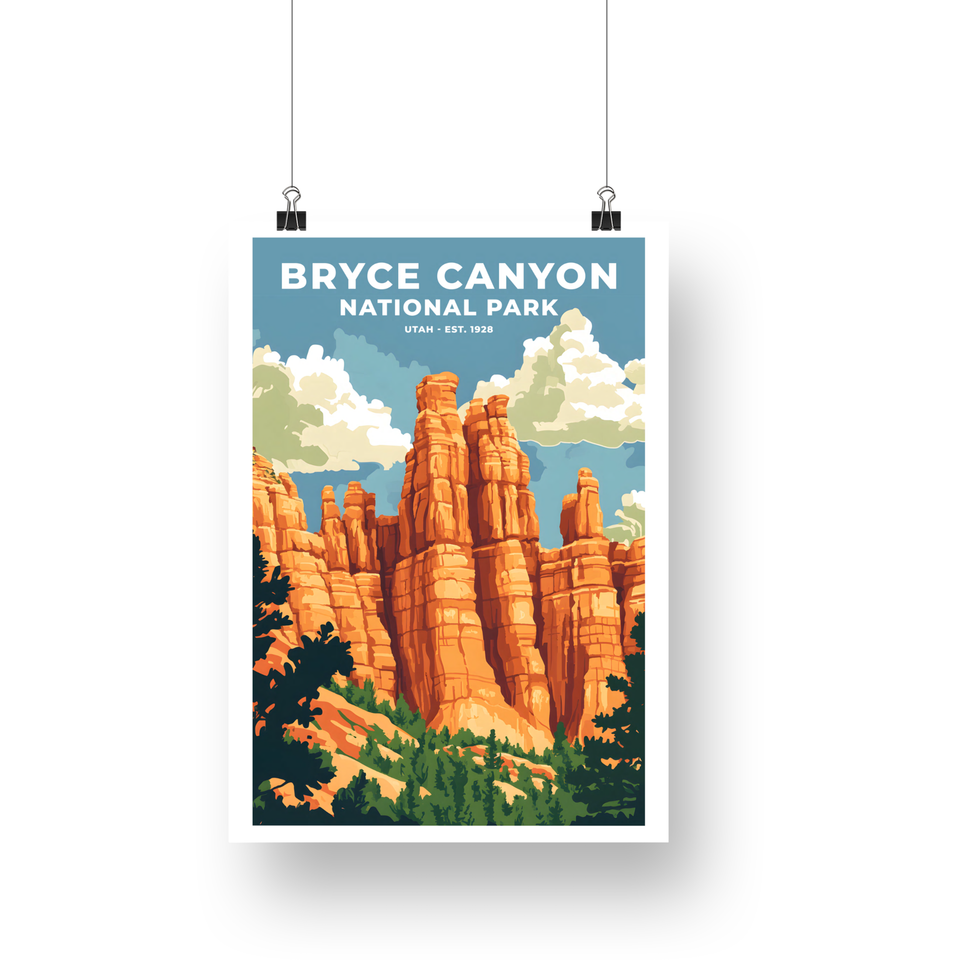 Bryce Canyon National Park Poster – Golden Hoodoos & Green Pines