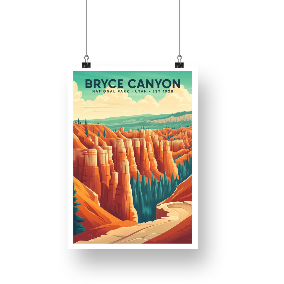 Bryce Canyon National Park Poster – Golden Hoodoos & Forest Valley