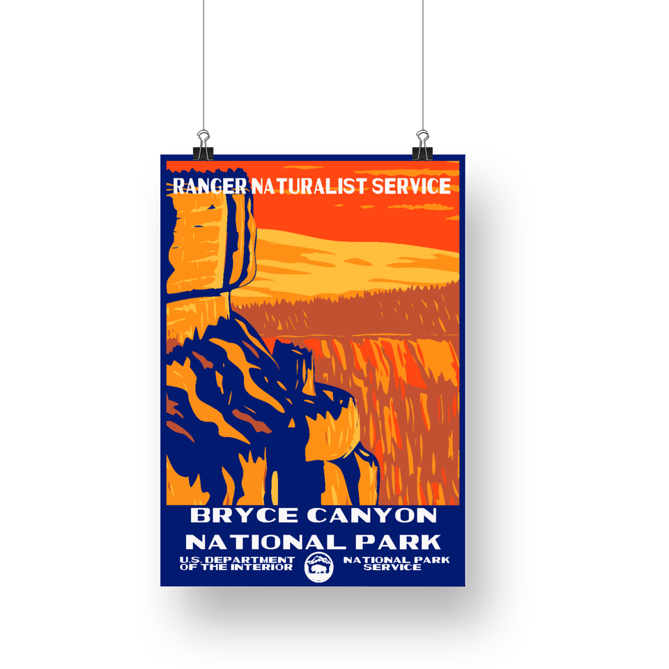Bryce Canyon National Park Poster – Orange Hoodoos & Blue Shadows – Ranger Header