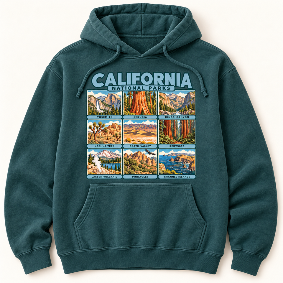 California National Parks Hoodie — Garment-Dyed in Blue Spruce