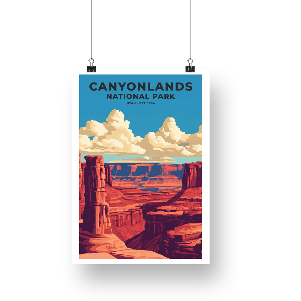 Canyonlands National Park Poster – Red Canyon & White Clouds
