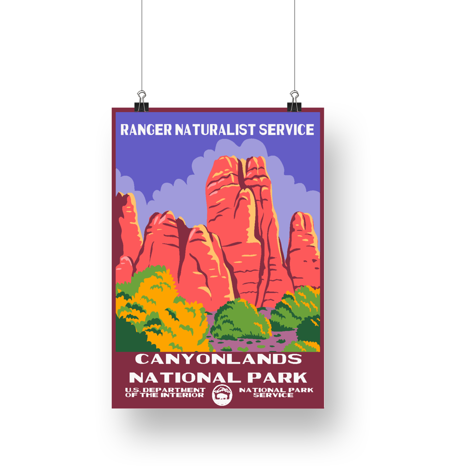 Canyonlands National Park Poster – Red Rock Towers & Purple Sky – Ranger Header