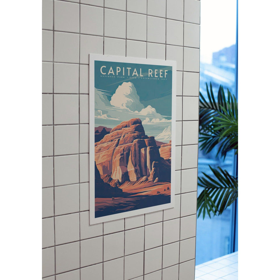 Capitol Reef National Park Poster – Layered Red Rock & Cloudy Sky