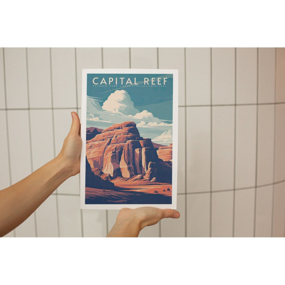 Capitol Reef National Park Poster – Layered Red Rock & Cloudy Sky