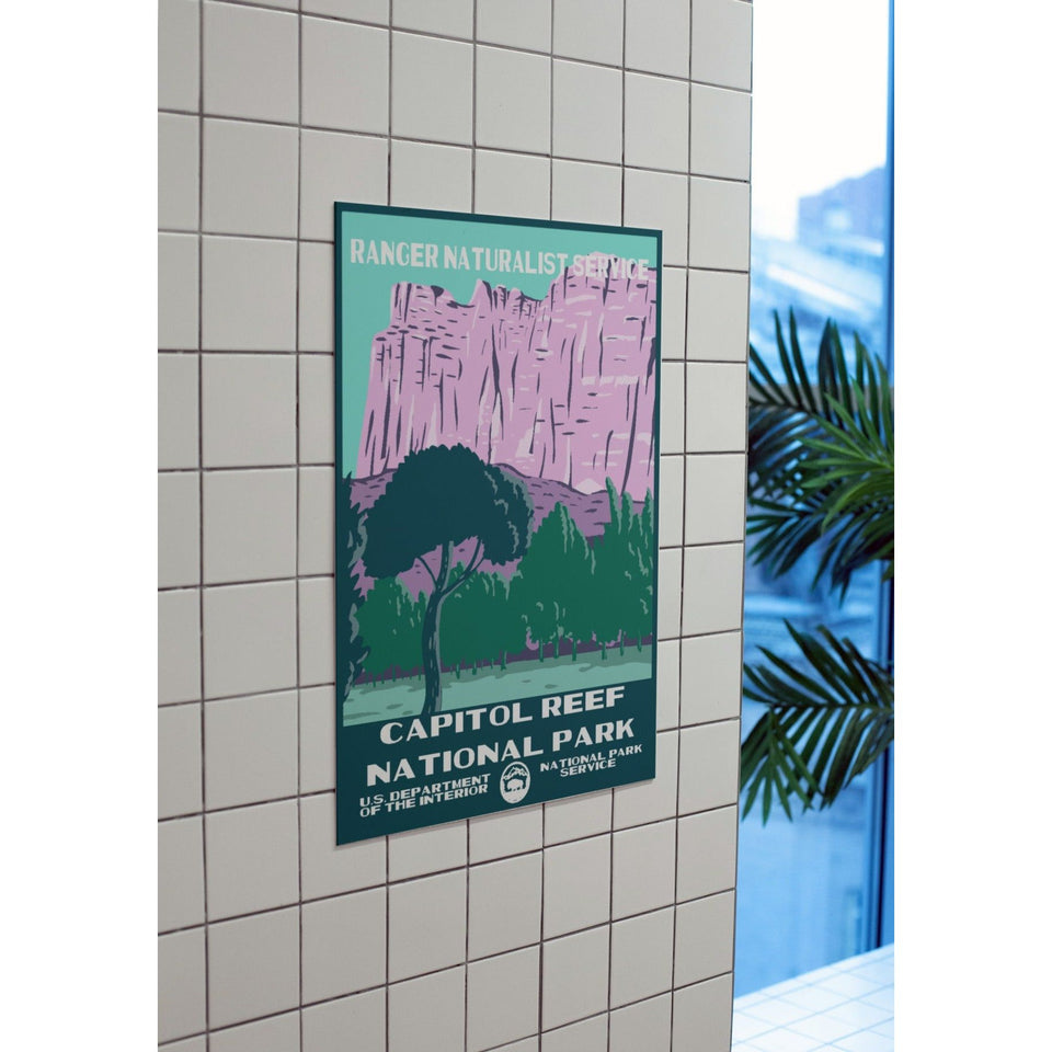 Capitol Reef National Park Poster – Pink Cliffs & Green Trees – Ranger Header