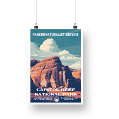 Capitol Reef National Park Poster – Layered Red Rock & Cloudy Sky – Ranger Header