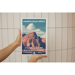 Capitol Reef National Park Poster – Layered Red Rock & Cloudy Sky – Ranger Header