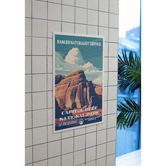 Capitol Reef National Park Poster – Layered Red Rock & Cloudy Sky – Ranger Header