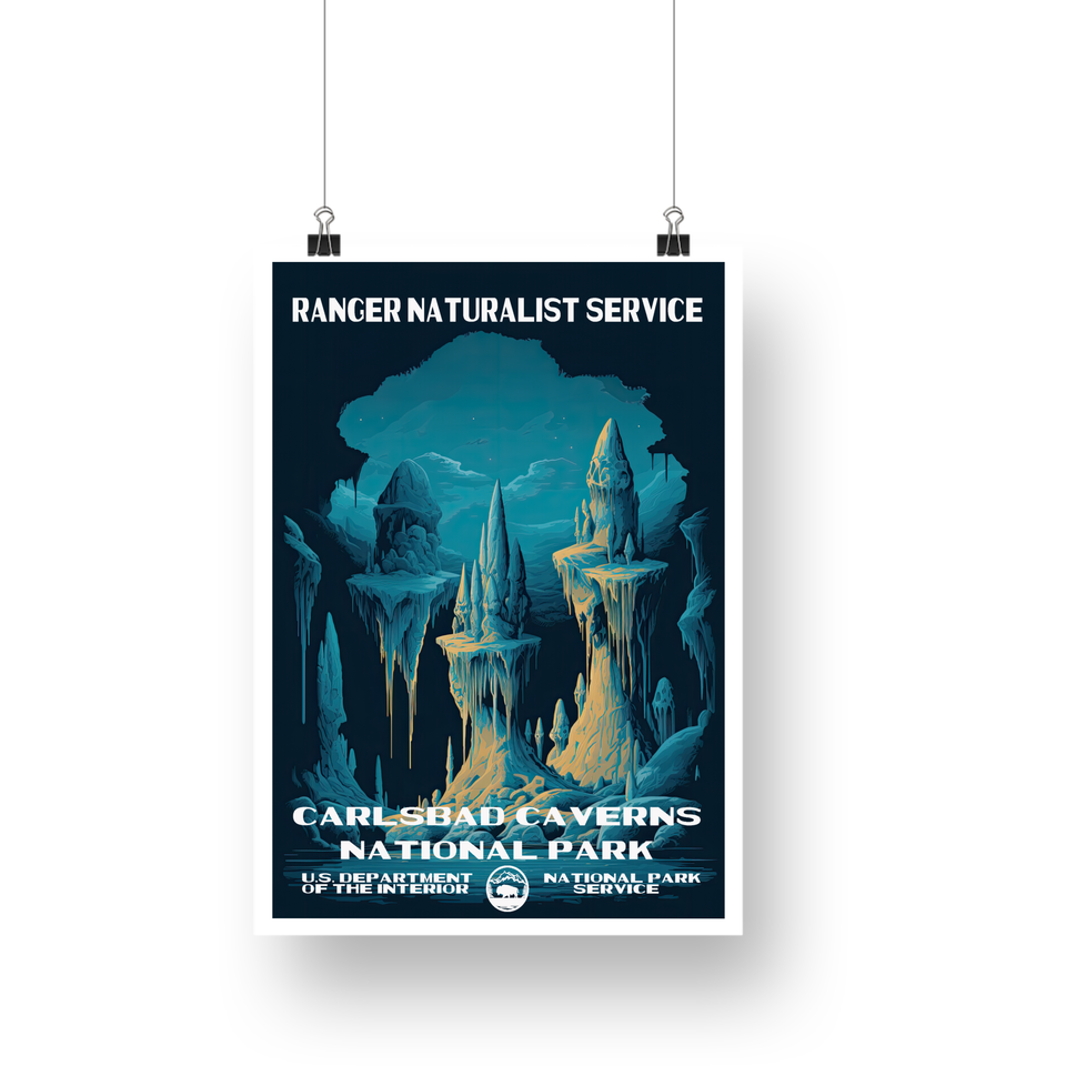 Carlsbad Caverns National Park Poster – Blue Cave & Hanging Formations – Ranger Header