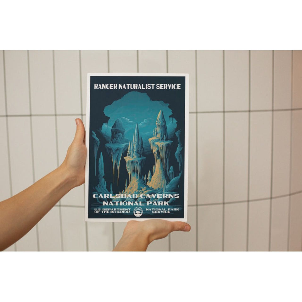 Carlsbad Caverns National Park Poster – Blue Cave & Hanging Formations – Ranger Header