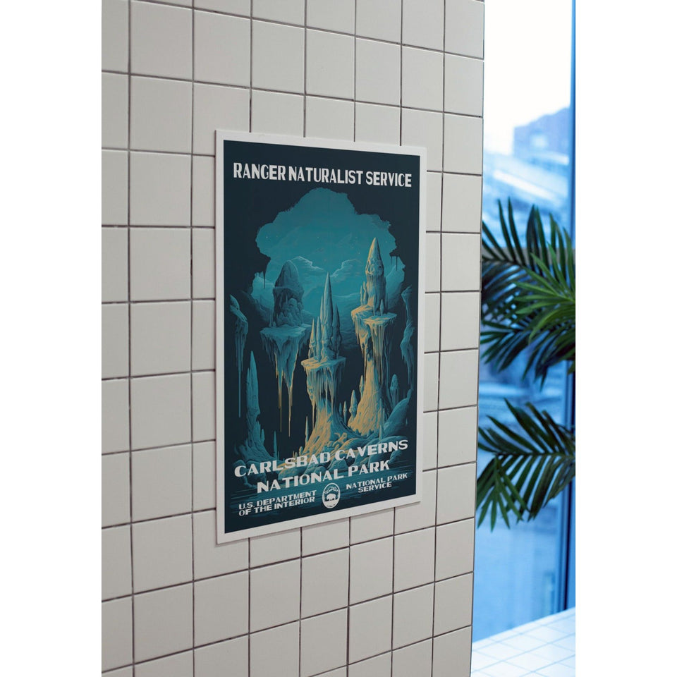 Carlsbad Caverns National Park Poster – Blue Cave & Hanging Formations – Ranger Header